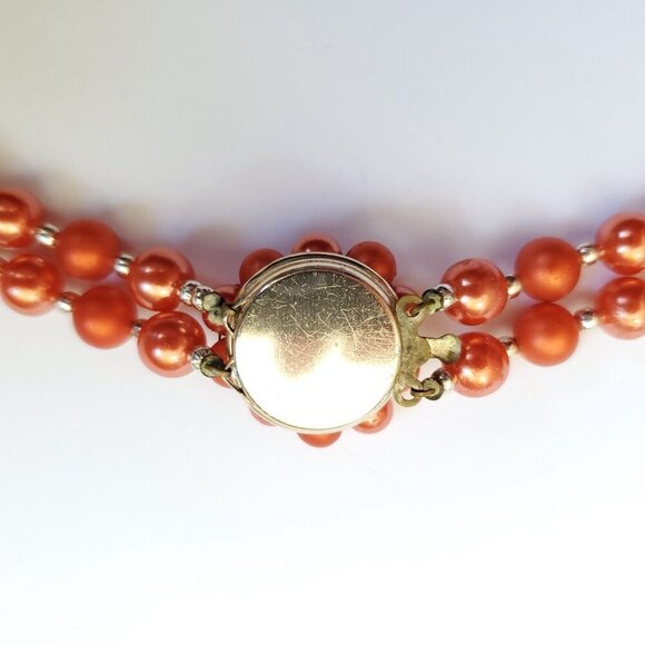 Vintage 50s Orange Beaded Necklace Matte Shiny Black Gold Green Halloween Autumn - Picture 4 of 4